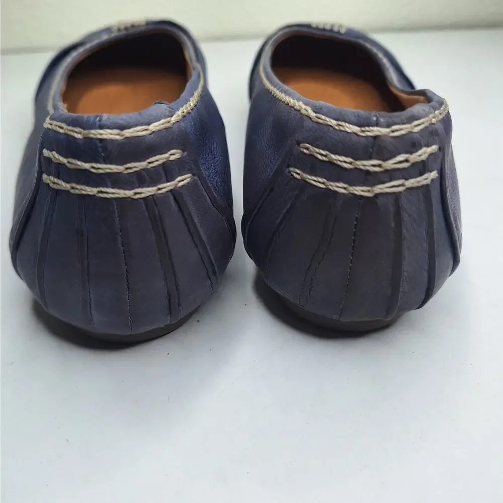Clarks Artisan Ballet Flats Blue Leather Slip On 12 Bow Comfort Artsy Fairy Boho